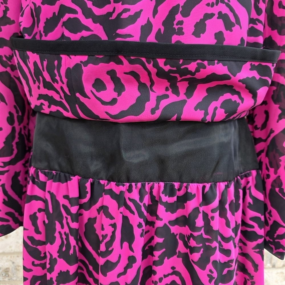 Vintage 80s R&K Originals Pink Rose Print Peplum Dress - Picture 9 of 14